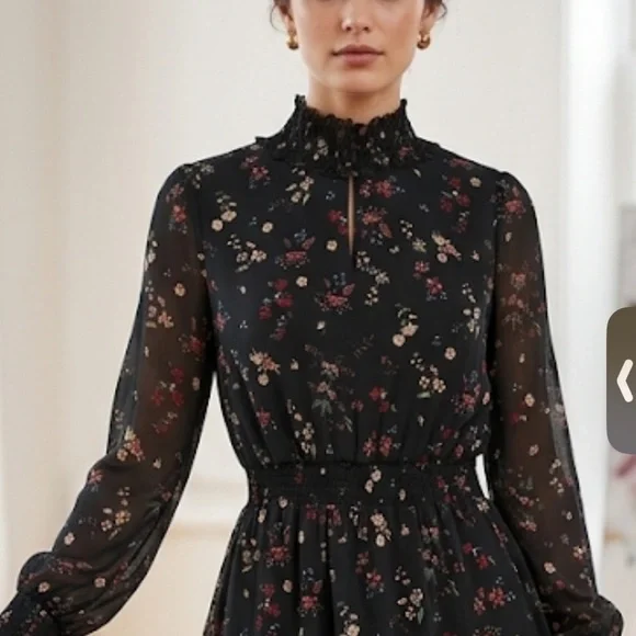 Sanctuary Black Floral Long Sleeve Dress NWT - Picture 2 of 3